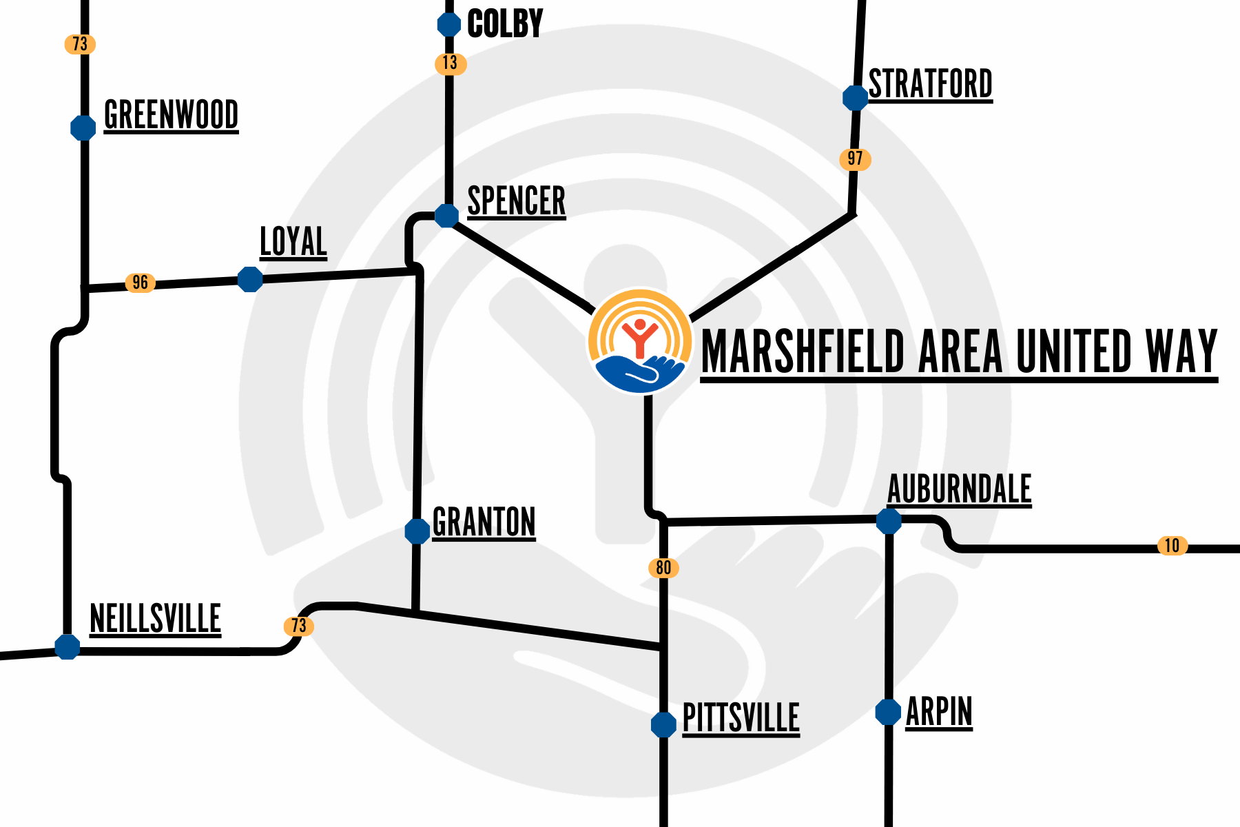 Map of Marshfield Area United Way Coverage area